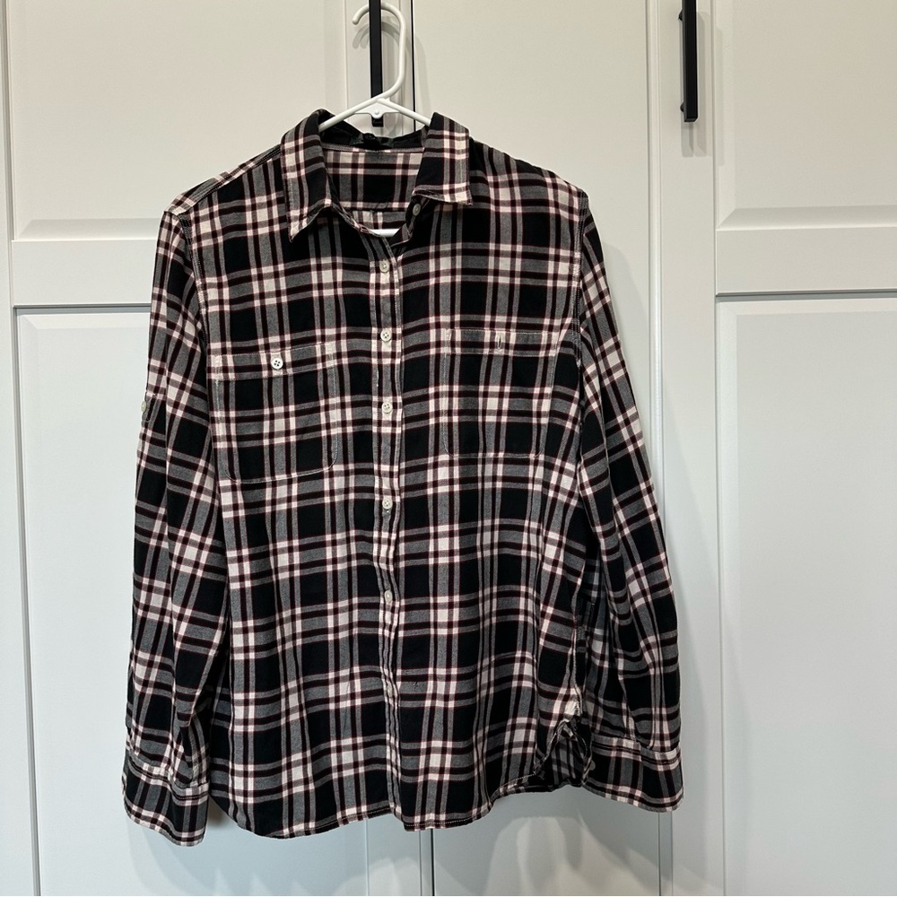 LRL Lauren Jeans Co Black,red and White Plaid Button-Up Shirt,women’s xl casual